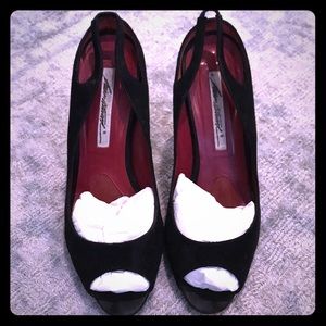 Brian Atwood black suede peep toe pump-37